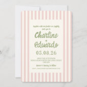 ピンクパステルストライプのお洒落結婚式招待状 招待状 (正面)