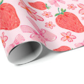 ピンクパステルストロベリーフローラボウ ラッピングペーパー (ロールコーナー)