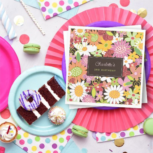 ピンクパステルズ春の花ガーデンバースデーパーティー スタンダードカクテルナプキン