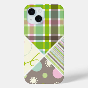 ピンクパステルチェックドットスクライブズストライプパタン iPhone 15ケース