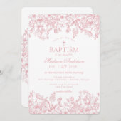 ピンクパステルチノイスリーヴィンテージフローラバプテスマ 招待状 (正面/裏面)