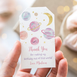 ピンクパステルツザムーン宇宙誕生日サンキュー ギフトタグ