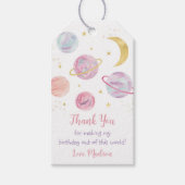 ピンクパステルツザムーン宇宙誕生日サンキュー ギフトタグ (正面)