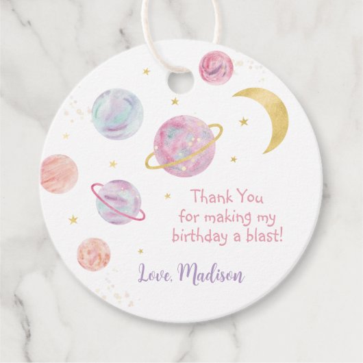 ピンクパステルツザムーン宇宙誕生日 フェイバータグ (正面)