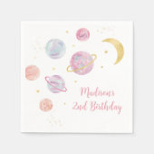 ピンクパステルツーザムーン宇宙誕生日 スタンダードカクテルナプキン (正面)