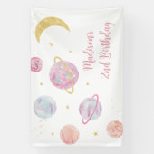 ピンクパステルツーザムーン宇宙誕生日 横断幕 (縦)