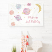 ピンクパステルツーザムーン宇宙誕生日 横断幕 (インサイチュ)