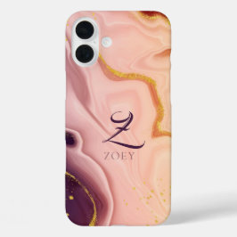 ピンクパステルバイオレットグリッター水彩カスタマイズ iPhone 16 PLUSケース