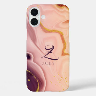 ピンクパステルバイオレットグリッター水彩カスタマイズ iPhone 16 PLUSケース