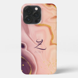 ピンクパステルバイオレットグリッター水彩カスタマイズ iPhone 16 PROケース