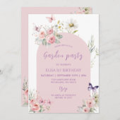 ピンクパステルバタフライガーデンフローラ 招待状 (正面/裏面)