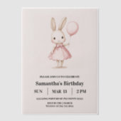 ピンクパステルバニーイースター子供の誕生日 ベラム紙招待状 (正面)