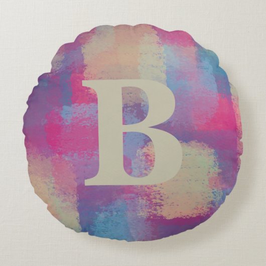 ピンクパステルパッチワークイニシャルラウンドクッション ラウンドクッション (正面)