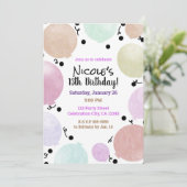 ピンクパステルパーティーバルーン誕生祝い 招待状 (スタンド正面)