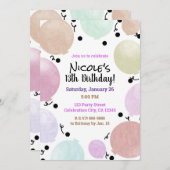 ピンクパステルパーティーバルーン誕生祝い 招待状 (正面/裏面)