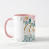 ピンクパステルフラワーズウォーター色フローラ追加の名前 マグカップ (左)