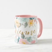 ピンクパステルフラワーズウォーター色フローラ追加の名前 マグカップ (正面右)