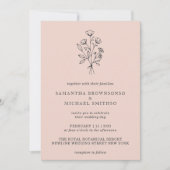 ピンクパステルフラワーブーケボホボタニミニマルカル 招待状 (正面)