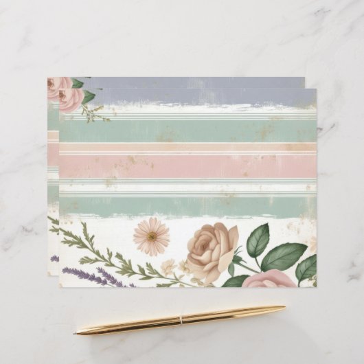 ピンクパステルフローラストライプのスクラップブック紙工芸 (正面/裏面インサイチュ)