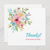 ピンクパステルフローラパーソナライズされたノート サンキューカード (正面/裏面)