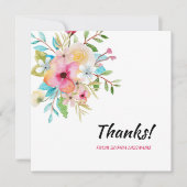 ピンクパステルフローラパーソナライズされたノート サンキューカード (正面)