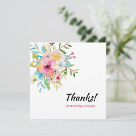 ピンクパステルフローラパーソナライズされたノート サンキューカード
