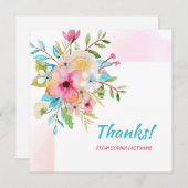 ピンクパステルフローラパーソナライズされたノート サンキューカード (正面/裏面)