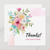 ピンクパステルフローラパーソナライズされたノート サンキューカード (正面/裏面)