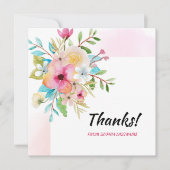 ピンクパステルフローラパーソナライズされたノート サンキューカード (正面)