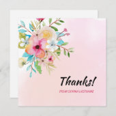 ピンクパステルフローラパーソナライズされたノート サンキューカード (正面/裏面)