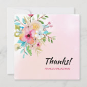 ピンクパステルフローラパーソナライズされたノート サンキューカード (正面)