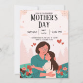 ピンクパステルフローラマザーズデイ招待状 招待状 (正面)