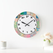 ピンクパステルヘブライ数字時計ユダヤ文字 ラージ壁時計 (ホーム)