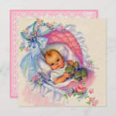 ピンクパステルベビーガールシャワー 招待状 (正面/裏面)