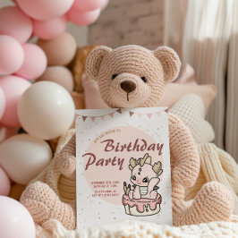 ピンクパステルベビードラゴン誕生日招待状 招待状