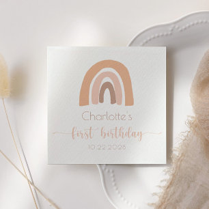 ピンクパステルボホレインボーファースト誕生日 スタンダードカクテルナプキン