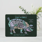 ピンクパステルポークカットタイポグラムワードクラウドBBQ 招待状 (スタンド正面)