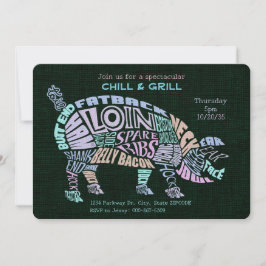 ピンクパステルポークカットタイポグラムワードクラウドBBQ 招待状