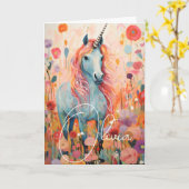 ピンクパステルユニコーン折り紙グリーティングカード カード (黄色い花)