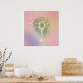 ピンクパステルヨガツリー ポスター (キッチン)