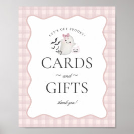 ピンクパステルリトルブー幽霊カード&ギフトサイン ポスター