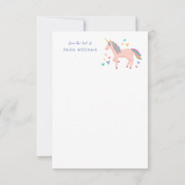ピンクパステルレインボーユニコーンキッズパーソナルノート サンキューカード