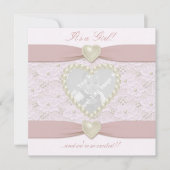ピンクパステルレースパールベビー写真発表 案内状 (正面)