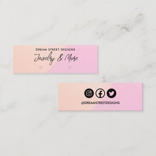 ピンクパステルロゴソーシャルメディアイヤリングディスプレイカード スキニー名刺 (正面/裏面)