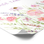 ピンクパステルワイルドフラワーベビーシャワーの好意のサイン ポスター (角)