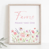 ピンクパステルワイルドフラワーベビーシャワーの好意のサイン ポスター