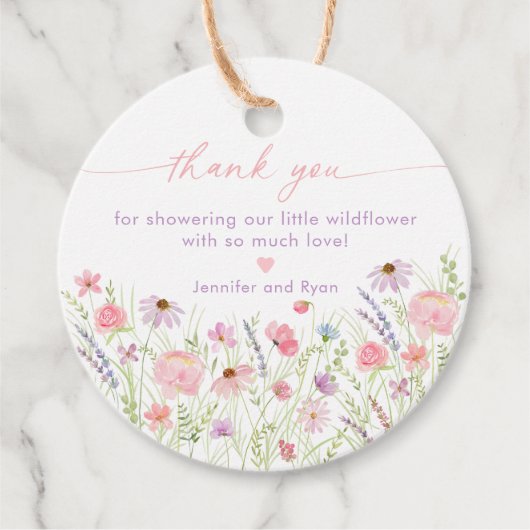 ピンクパステルワイルドフラワーベビーシャワー フェイバータグ (正面)