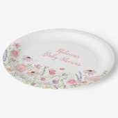 ピンクパステルワイルドフラワーベビーシャワー ペーパープレート (アングル)