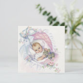 ピンクパステルヴィンテージベビーガールシャワー 招待状 (スタンド正面)