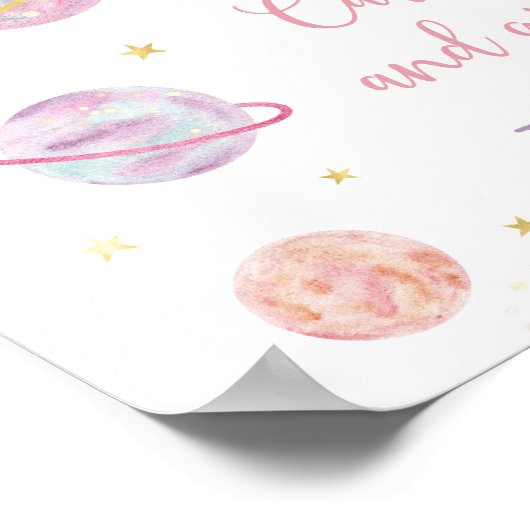 ピンクパステル宇宙カードとギフト誕生日サイン ポスター (角)